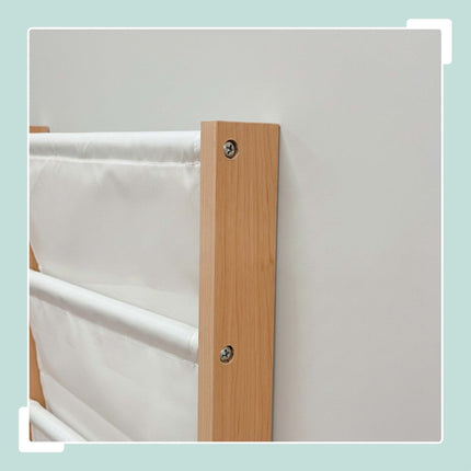 Kids' Wall Bookshelf with Fabric Pockets – Natural/White