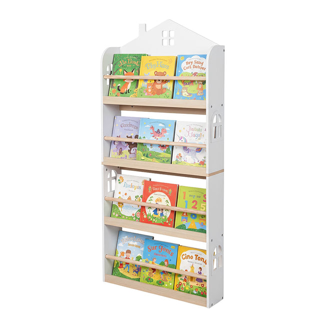 Kinderboekenkast voor aan de muur, wit, huisvormig