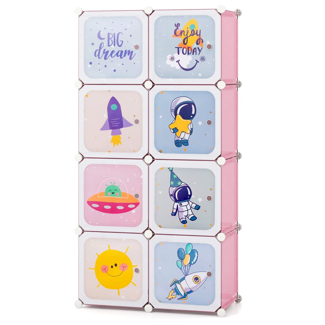 Kinder-Kleiderschrank-Organizer, 8-Würfel, rosa Kunststoffregal