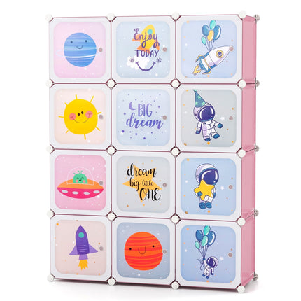 Kids Wardrobe with 2 Hanging Sections & 12 Cubes