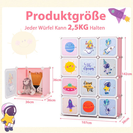 Kids Wardrobe with 2 Hanging Sections & 12 Cubes