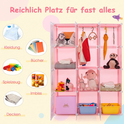 Kids Wardrobe with 2 Hanging Sections & 12 Cubes