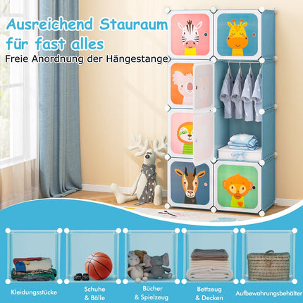 Kids Wardrobe with 8 Cubes & Hanging Area, Blue