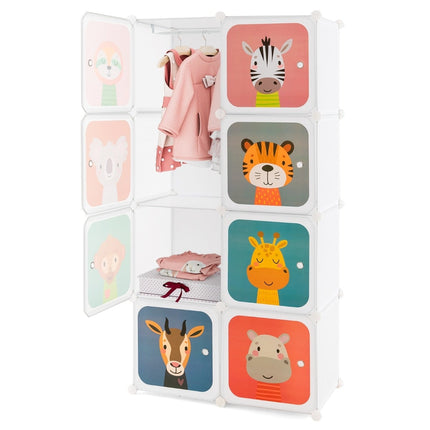 Kids Wardrobe with 8 Cubes & Hanging Space, Easy Assembly