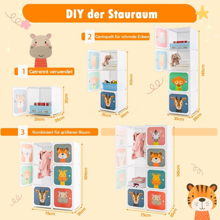 Kids Wardrobe with 8 Cubes & Hanging Space, Easy Assembly