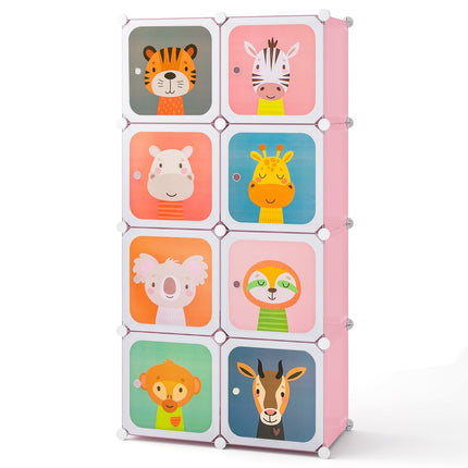 Kinderkleiderschrank mit 8 Würfeln & Aufhängebereich, Rosa
