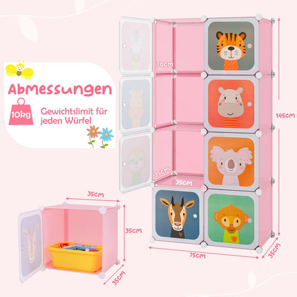 Kinderkleiderschrank mit 8 Würfeln & Aufhängebereich, Rosa