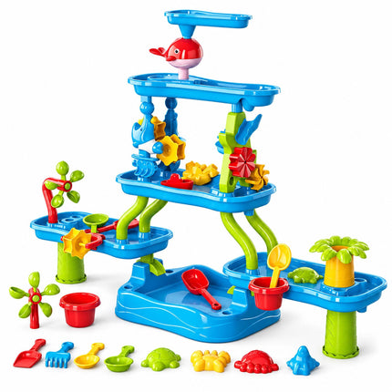 Kids Water Table Set with 5 Tiers, Waterfall and Base Basin, 20 Pieces