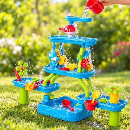 Kids Water Table Set with 5 Tiers, Waterfall and Base Basin, 20 Pieces