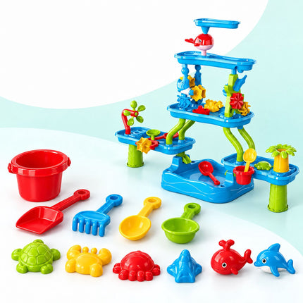 Kids Water Table Set with 5 Tiers, Waterfall and Base Basin, 20 Pieces