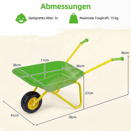 Kids Wheelbarrow with Off-Road Tire, Green, Ages 3+