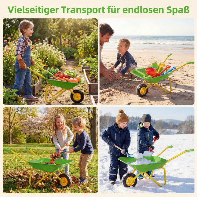 Kinder-Schubkarre mit Geländereifen, Grün, ab 3 Jahren