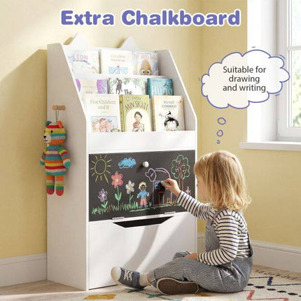 Kids White Bookshelf with Chalkboard and Storage Drawer