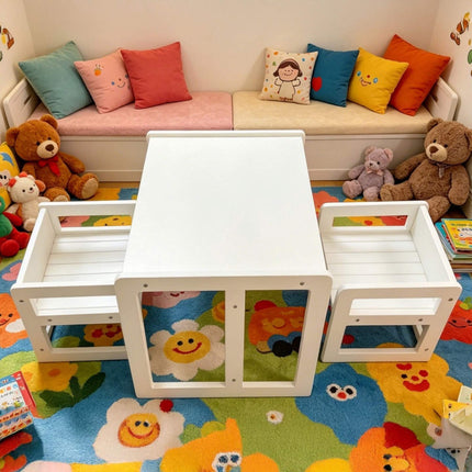 Kids White MDF Seating Set – Table & 2 Stools