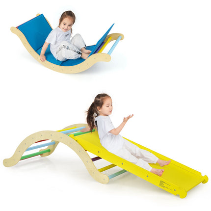 Kletterdreieck aus Holz für Kinder, 3-in-1-Set mit Rampe und Matte