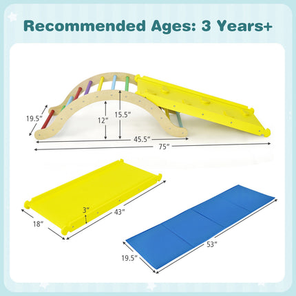 Kletterdreieck aus Holz für Kinder, 3-in-1-Set mit Rampe und Matte