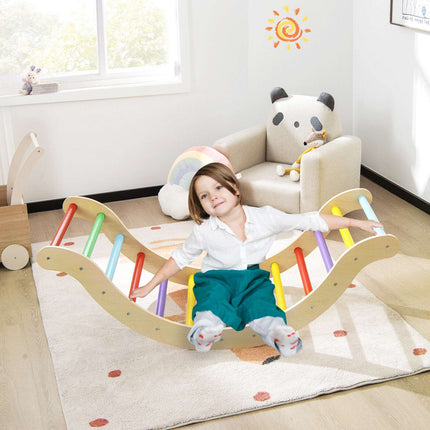 Kletterdreieck aus Holz für Kinder, 3-in-1-Set mit Rampe und Matte