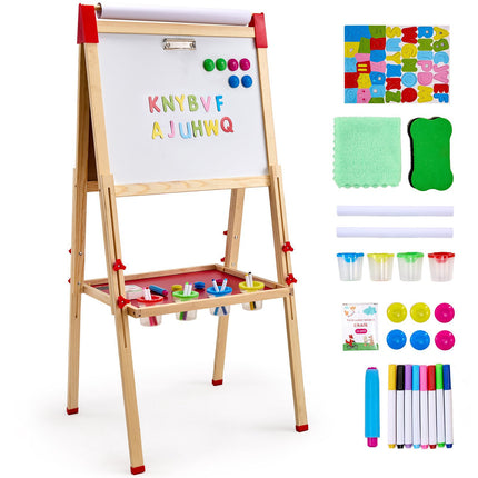 Kids Wooden Art Easel, 3-in-1 Double-Sided Magnetic