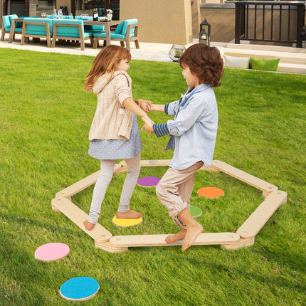 Kids Wooden Balance Beam Set with Stepping Stones, 15-Piece