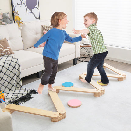 Kids Wooden Balance Beam Set with Stepping Stones, 15-Piece