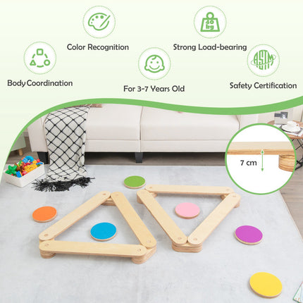 Kids Wooden Balance Beam Set with Stepping Stones, 15-Piece