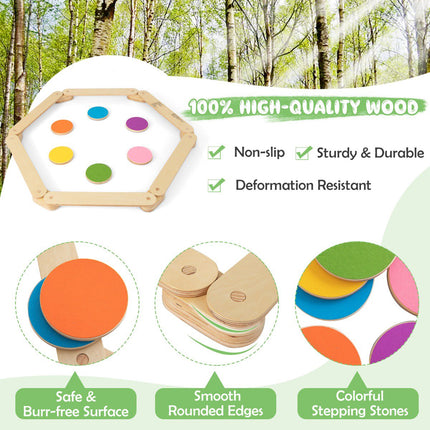 Kids Wooden Balance Beam Set with Stepping Stones, 15-Piece