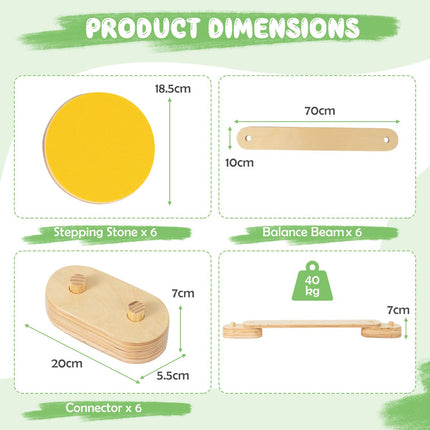 Kids Wooden Balance Beam Set with Stepping Stones, 15-Piece