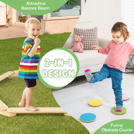 Kids Wooden Balance Beam Set with Stepping Stones, 15-Piece