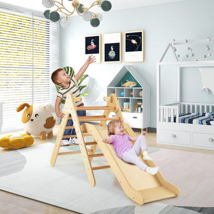 Kids Wooden Climbing Triangle Set with Adjustable Slide