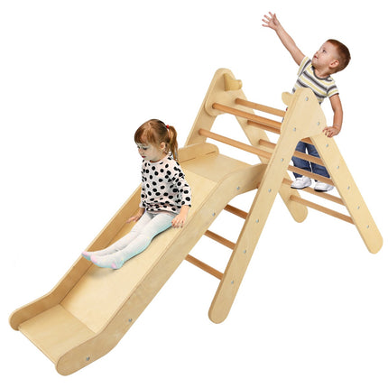 Kids Wooden Climbing Triangle Set with Adjustable Slide