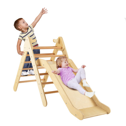 Kids Wooden Climbing Triangle Set with Adjustable Slide