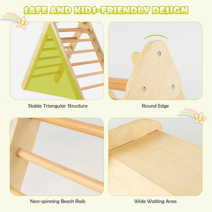 Kids Wooden Climbing Triangle Set with Adjustable Slide