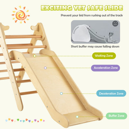 Kids Wooden Climbing Triangle Set with Adjustable Slide
