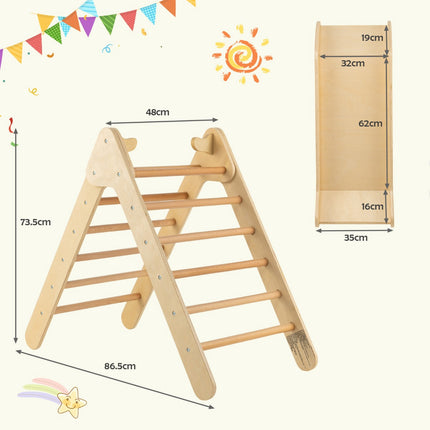 Kids Wooden Climbing Triangle Set with Adjustable Slide