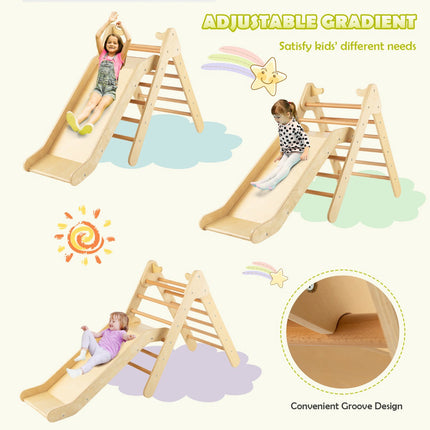 Kids Wooden Climbing Triangle Set with Adjustable Slide