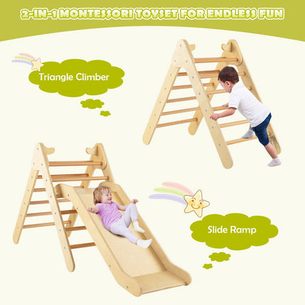 Kids Wooden Climbing Triangle Set with Adjustable Slide