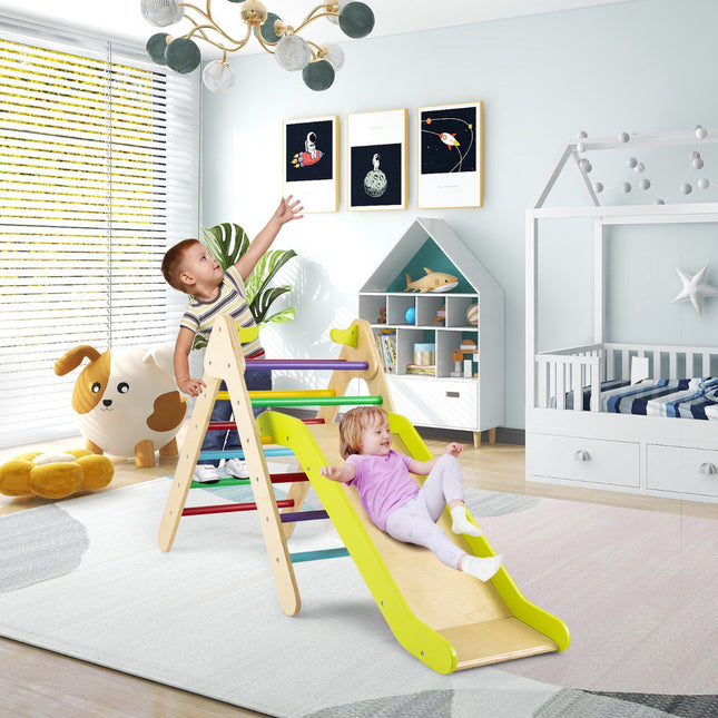 Kletterdreieck aus Holz für Kinder mit verstellbarer Rutsche, 1-6J