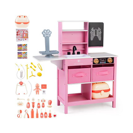 Doktorspielzeug-Set aus Holz für Kinder mit Kreidetafel und Spüle
