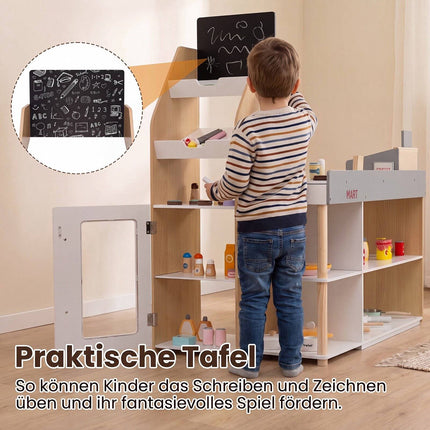 Kids Wooden Grocery Store Playset with Shopping Cart
