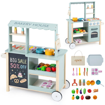 Kids Wooden Kitchen Playset with Cookware Accessories