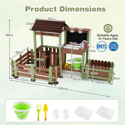 Kids Wooden Mud Farm Playset with Planter Box & Faucet