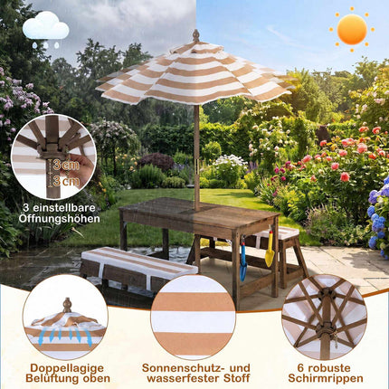 Kids Wooden Picnic Table Set with Umbrella and Benches