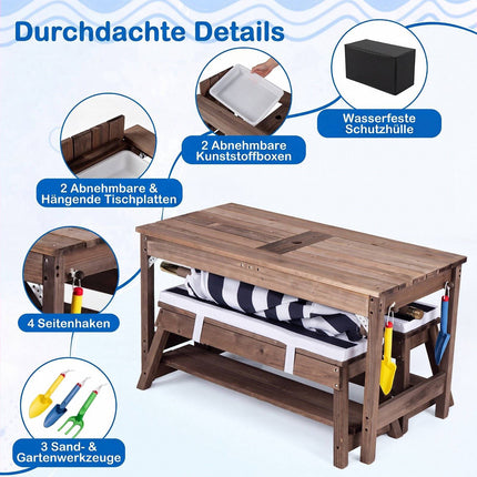 Kids Wooden Picnic Table Set with Umbrella and Cushions
