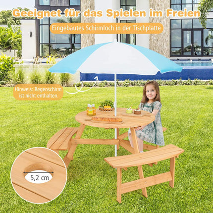 Picknicktisch- und Bank-Set für Kinder aus Holz mit Sonnenschirmloch