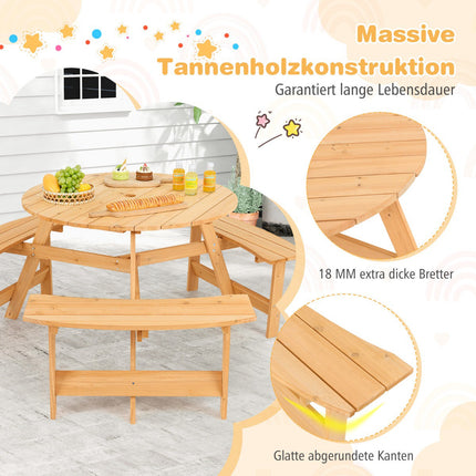 Picknicktisch- und Bank-Set für Kinder aus Holz mit Sonnenschirmloch