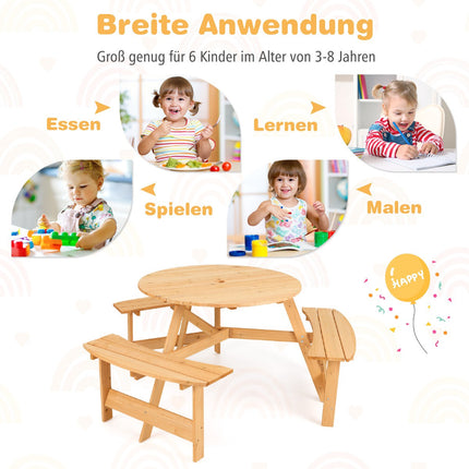 Picknicktisch- und Bank-Set für Kinder aus Holz mit Sonnenschirmloch