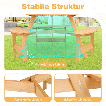 Picknicktisch- und Bank-Set für Kinder aus Holz mit Sonnenschirmloch