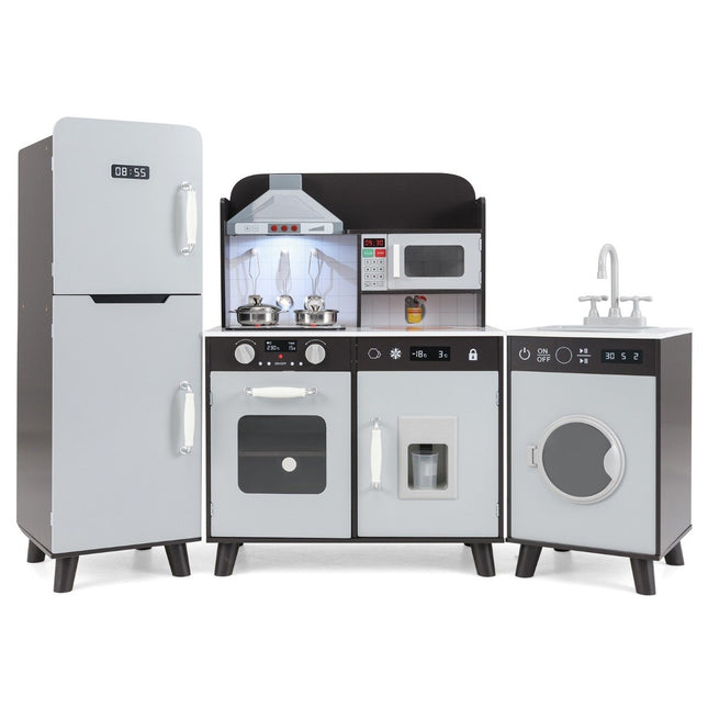 Kids' Wooden Play Kitchen Set with Fridge & Washer