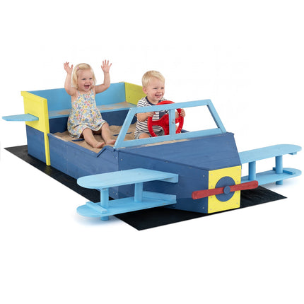Kinder Sandkasten aus Holz mit Bodenschutzfolie und Bank, Blau
