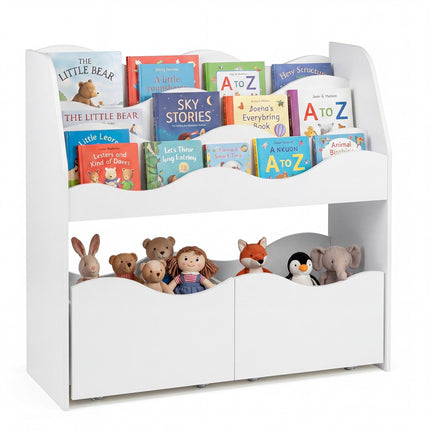 Kids Wooden Storage Organizer with Rolling Drawers, White